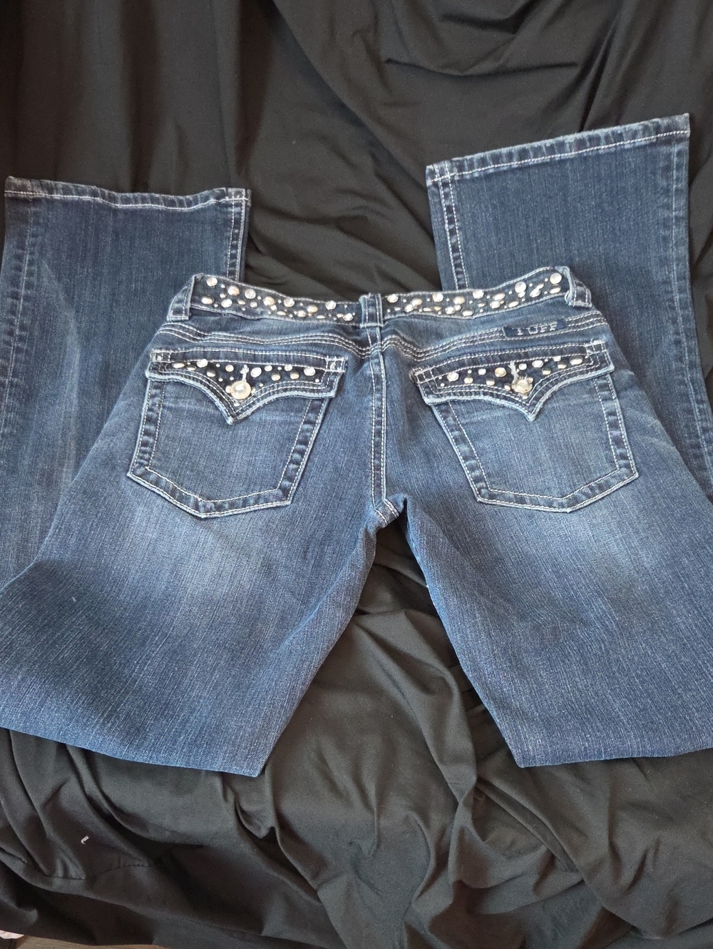 Cowgirl Tuff Dark Blue Bootcut Jeans with Studded Pockets